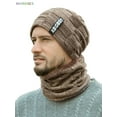 thumbnail image 1 of BadPiggies Mens Winter Beanie Hat Scarf Set Warm Fleece Lined Knit Ski Hats Slouchy Skull Cap (Khaki), 1 of 6