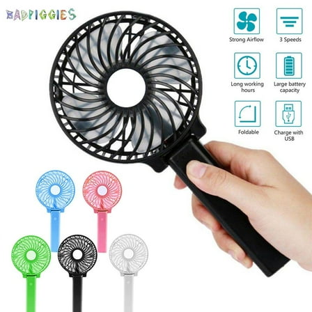 BadPiggies Mini Handheld Fan Foldable Desk Fan Small Personal Portable Table Fan with Battery USB Rechargeable (White)