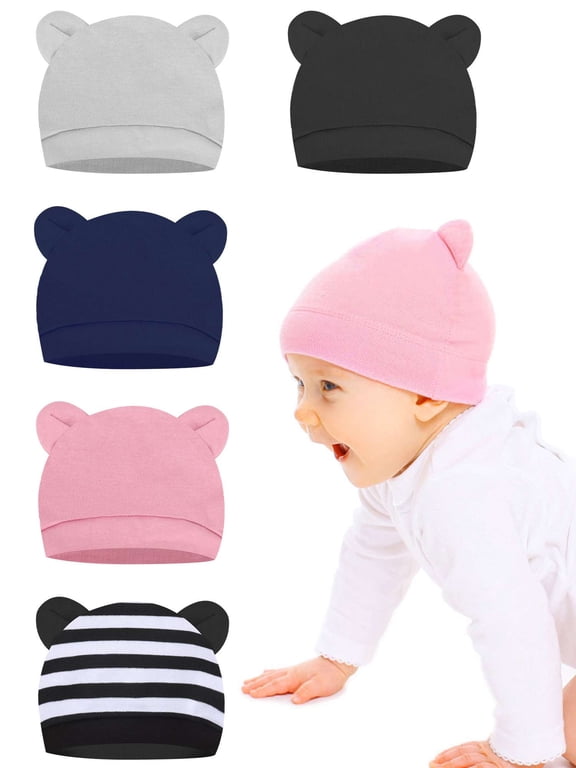 BadPiggies Newborn Baby Hat Bear Ears Infant Beanie Caps Baby Boy Girl Toddler Hats for 0-6 Months (Gray)