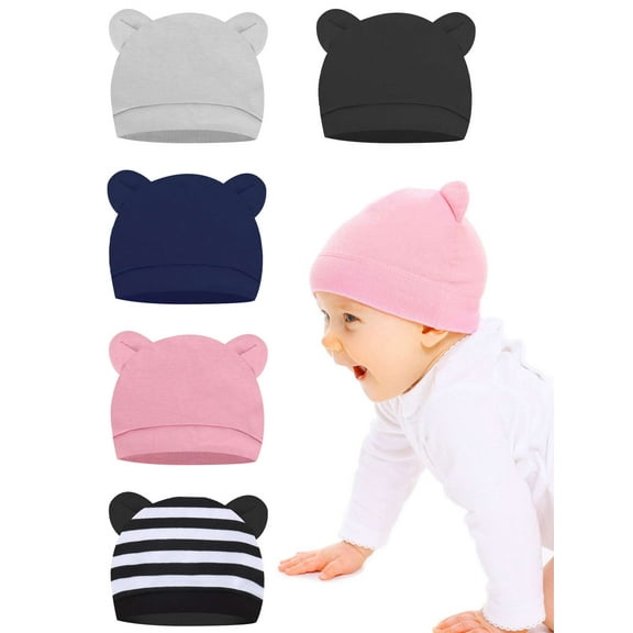 BadPiggies Newborn Baby Hat Bear Ears Infant Beanie Caps Baby Boy Girl Toddler Hats for 0-6 Months (Navy)