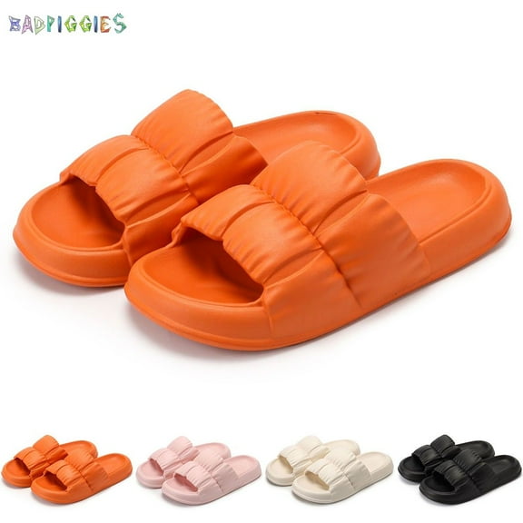 BadPiggies Non-Slip Pillow Slippers Clouds Slides for Women Men, Cozy Open Toe Sandals Quick Dry House Shoes for Indoor Outdoor
