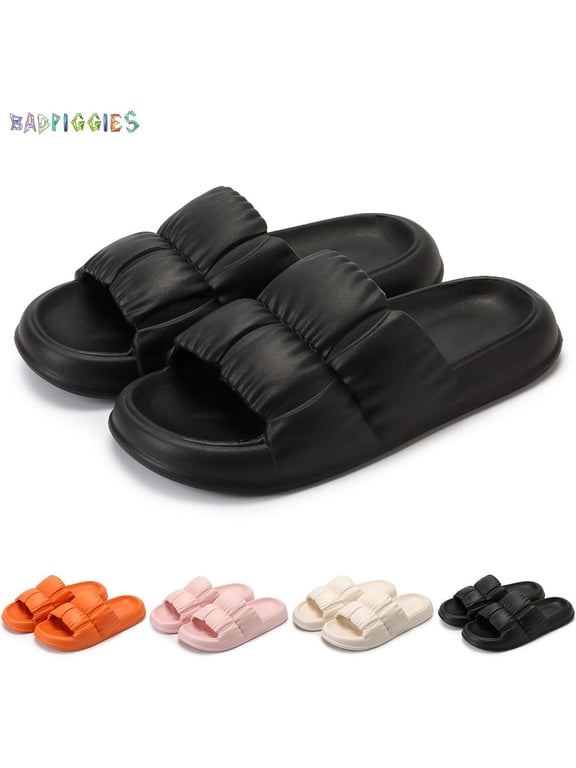 BadPiggies Non-Slip Pillow Slippers Clouds Slides for Women Men, Cozy Open Toe Sandals Quick Dry House Shoes for Indoor Outdoor