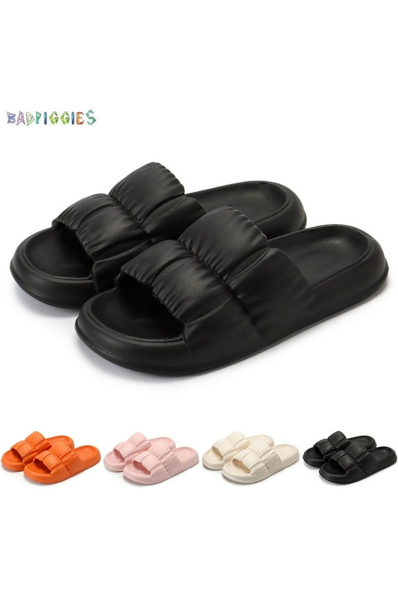BadPiggies Non-Slip Pillow Slippers Clouds Slides for Women Men, Cozy Open Toe Sandals Quick Dry House Shoes for Indoor Outdoor