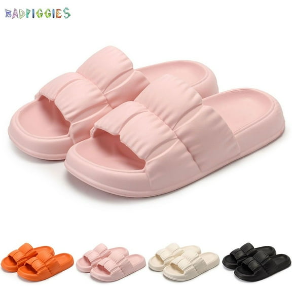 BadPiggies Non-Slip Pillow Slippers Clouds Slides for Women Men, Cozy Open Toe Sandals Quick Dry House Shoes for Indoor Outdoor