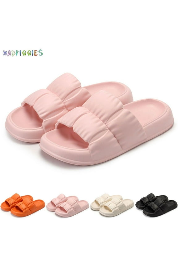BadPiggies Non-Slip Pillow Slippers Clouds Slides for Women Men, Cozy Open Toe Sandals Quick Dry House Shoes for Indoor Outdoor