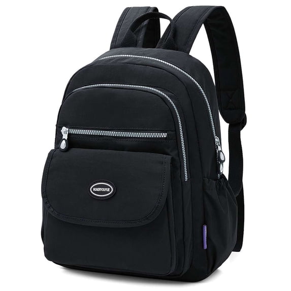 BadPiggies Nylon Backpack for Women & Men, Waterproof Small Daypack Purse Multi-Pockets Versatile Travel Bag - Black