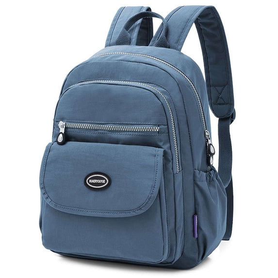 BadPiggies Nylon Backpack for Women & Men, Waterproof Small Daypack Purse Multi-Pockets Versatile Travel Bag - Blue