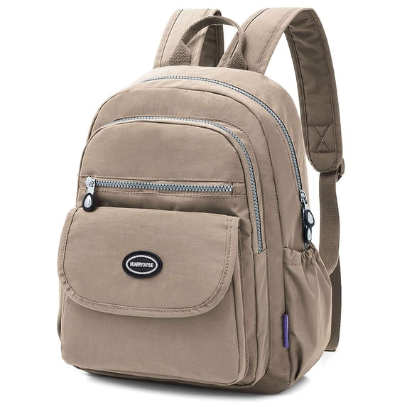 BadPiggies Nylon Backpack for Women & Men, Waterproof Small Daypack Purse Multi-Pockets Versatile Travel Bag - Khaki