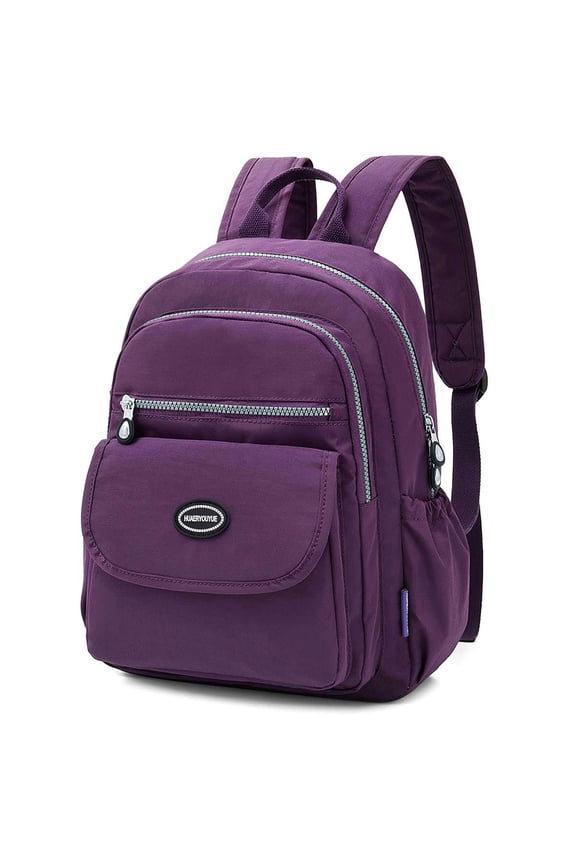 BadPiggies Nylon Backpack for Women & Men, Waterproof Small Daypack Purse Multi-Pockets Versatile Travel Bag - Purple