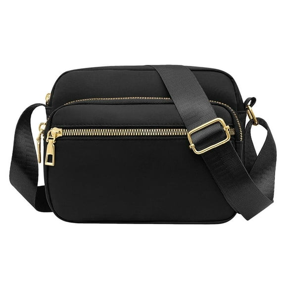 BadPiggies Nylon Crossbody Bag for Women Waterproof Purse Handbag Casual Multi Zipper Pockets Messenger Bag (Black)