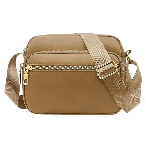 BadPiggies Nylon Crossbody Bag for Women Waterproof Purse Handbag Casual Multi Zipper Pockets Messenger Bag (Khaki)