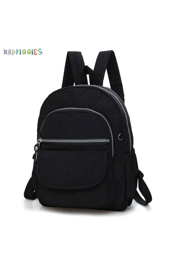 BadPiggies Waterproof Nylon Travel Backpacks Casual Shoulder Bag Lightweight Small Daypack for Women, Black