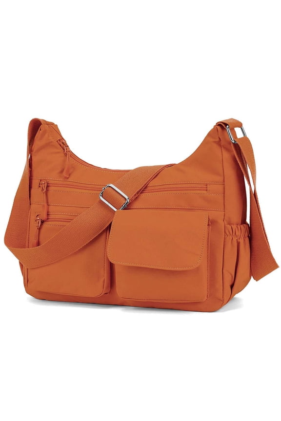 BadPiggies Nylon Shoulder Bag for Women Waterproof Crossbody Purse Casual Handbag with Adjustable Strap - Orange