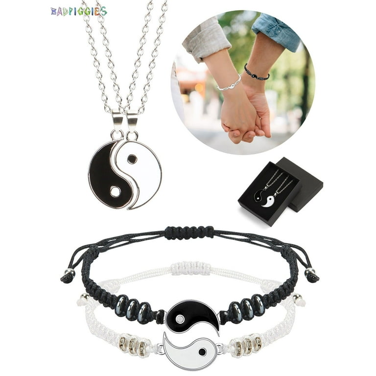 BadPiggies Pack of Yin Yang Couples Bracelets Necklaces Matching