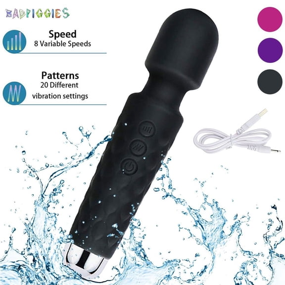 BadPiggies Personal Wand Massager Rechargeable Handheld Muscle Massager, 20 Vibrating Patterns 8 Speeds Potable for Back Neck Shoulder Sports Recovery, Black