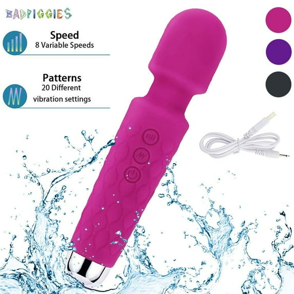BadPiggies Personal Wand Massager Rechargeable Handheld Muscle Massager, 20 Vibrating Patterns 8 Speeds Potable for Back Neck Shoulder Sports Recovery, Hot Pink