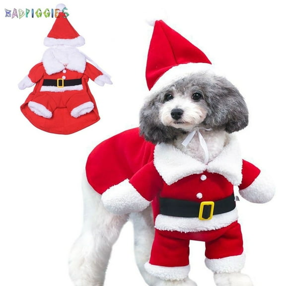 BadPiggies Pet Christmas Costumes Dog Suit with Cap Santa Claus Coat Suit Puppy Dog Hoodies Cat Xmas Cosplay, S