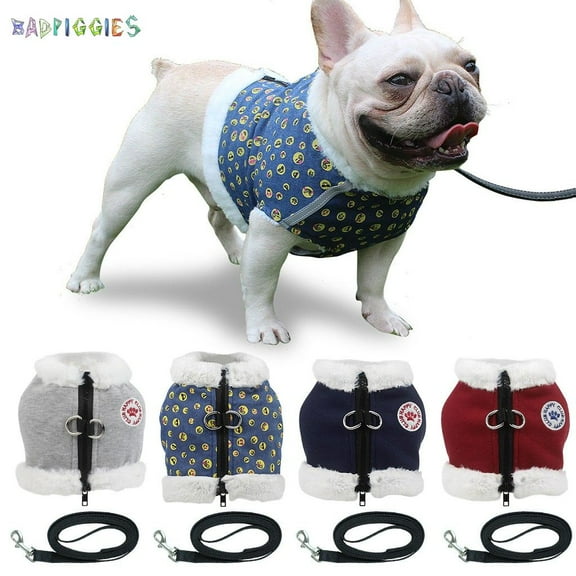 BadPiggies Pet Dog Autumn Winter Warm Fleece Vest Reflective Harness Dog Clothes with Leash Rope (XL, Gray)