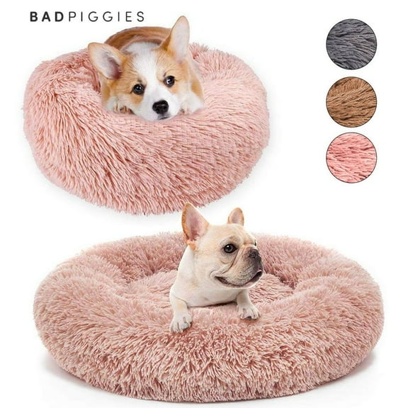 BadPiggies Pet Dog Cat Bed Kennels Warm Sleeping Cushion Plush Donut Faux Fur Round Nest (Pink, 24*24inches)