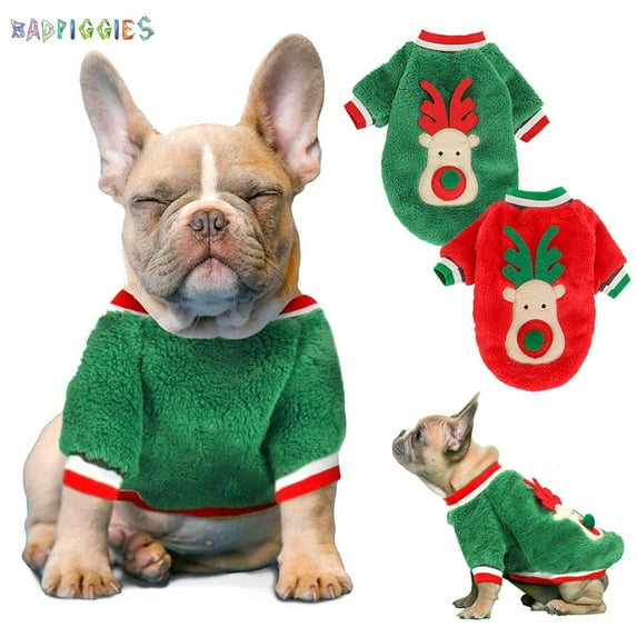 BadPiggies Pet Dog Fleece Sweater Winter Clothes Warm Thickening Coat Jacket Xmas Reindeer Pajamas for Puppy Small Dog Cat (S, Green)