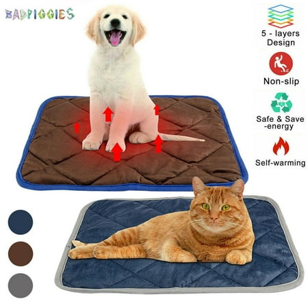 BadPiggies Pet Self Heating Thermal Mat, Self Warming Hot Pad Non-Slip Sofa Car Seat Warmer for Small Medium Pets Cats Dogs Bed (L, Blue)