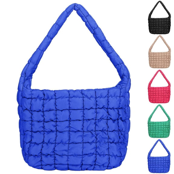 BadPiggies Quilted Tote Bag for Women Lightweight Padding Shoulder Bag Puffy Pillow Handbag Underarm (Blue)