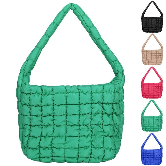 BadPiggies Quilted Tote Bag for Women Lightweight Padding Shoulder Bag Puffy Pillow Handbag Underarm (Green)