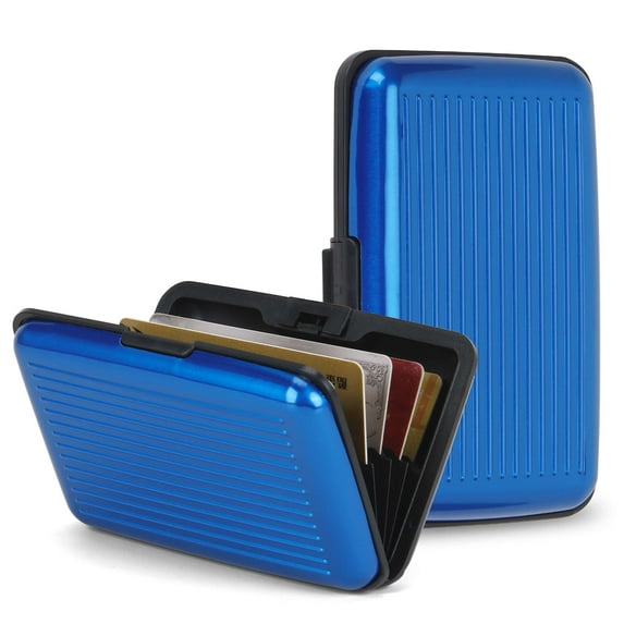 BadPiggies RFID Blocking Credit Card Holder Business Aluminum Hard Case Metal Wallet for Men & Women - Blue