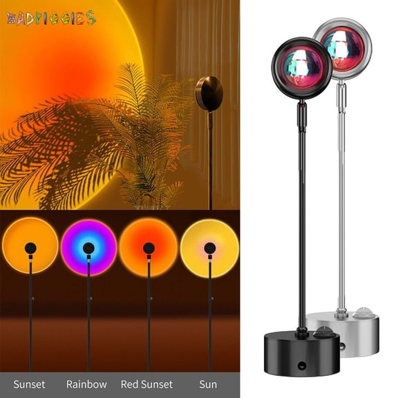 BadPiggies Rainbow Sunset Lamp 360 Degree Rotating Night Light Projector Led Floor Lamp Decoration Ambient Light for Home, Bar, Party, Photography (Black+Sunset)