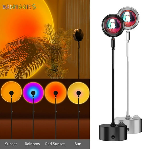 BadPiggies Rainbow Sunset Lamp 360 Degree Rotating Night Light Projector Led Floor Lamp Decoration Ambient Light for Home, Bar, Party, Photography (Silver+Rainbow)