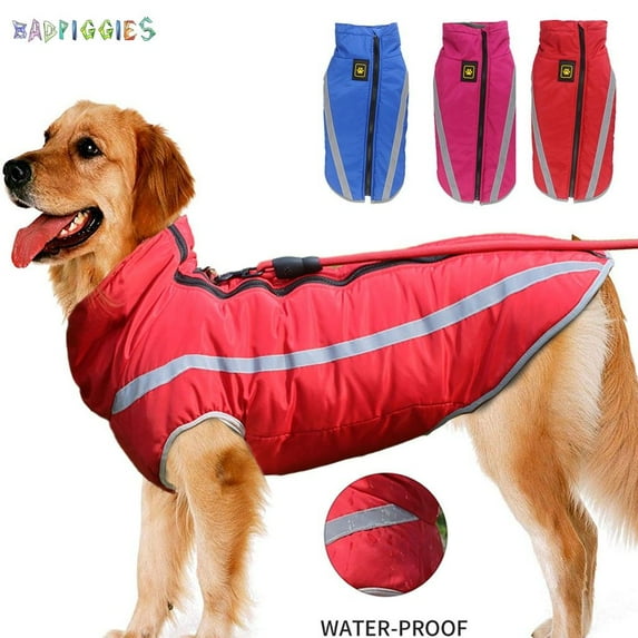 BadPiggies Reflective Dog Coat Winter Jacket, Waterproof Warm Pet Vest Snowsuit Windproof Outdoor Apparel for Medium Large Dogs Walking (4XL, Rose Red)