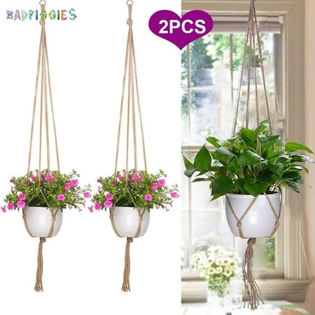 BadPiggies Set of 2 Macrame Plant Hangers, 48" Simple Design Plant Pot Hangers, Hanging Plant Holder Handmade Cotton Rope for Indoor Outdoor Home Decor