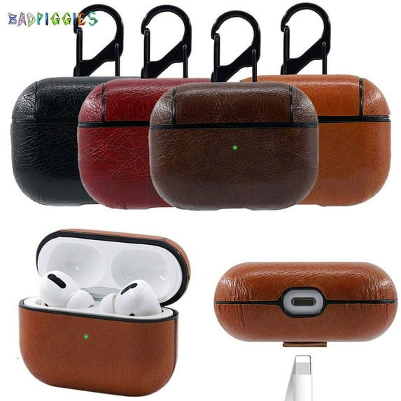 BadPiggies Shockproof Leather Protective Cover Case for AirPods 3 AirPods Pro with Keychain Hook Up