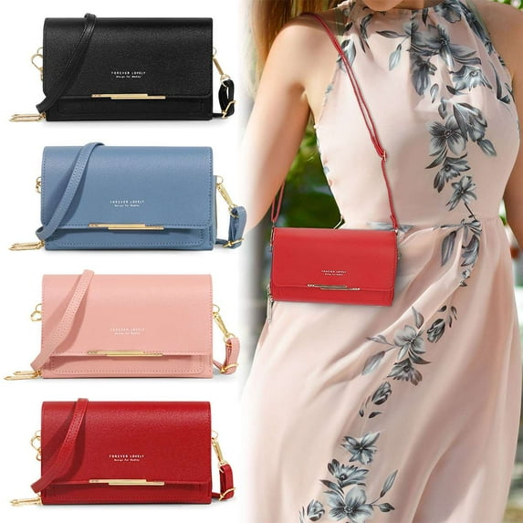 BadPiggies Small Crossbody Cell Phone Bag for Women, Mini Over Shoulder Handbag Purse with Credit Card Slots (Red)