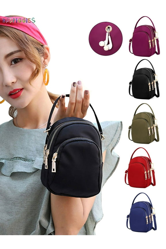 BadPiggies Small Crossbody Cell Phone Pouch Purse for Women, Waterproof Nylon Mini Messenger Shoulder Bag Adjustable Straps Wristlet Wallet Bag Coin Purse for Most Cellphones (Red)