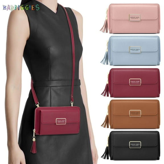 BadPiggies Small Crossbody Phone Bags for Women, PU Leather Cell Phone Purse Wallet with Card Slots, Adjustable Shoulder Bag Handbag Fits for 6.7" iPhone Pro Max (Black)