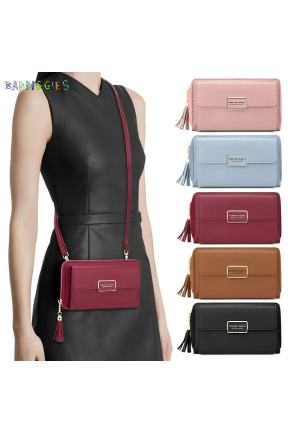 BadPiggies Small Crossbody Phone Bags for Women, PU Leather Cell Phone Purse Wallet with Card Slots, Adjustable Shoulder Bag Handbag Fits for 6.7" iPhone Pro Max (Brown)