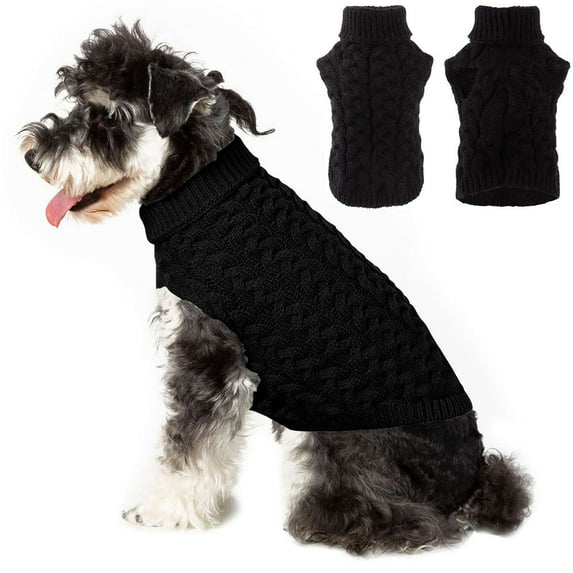 BadPiggies Small Dog Sweaters Knitted Cable Warm Pet Pullover Sweatshirt Thick Winter Clothes (XL, Black)