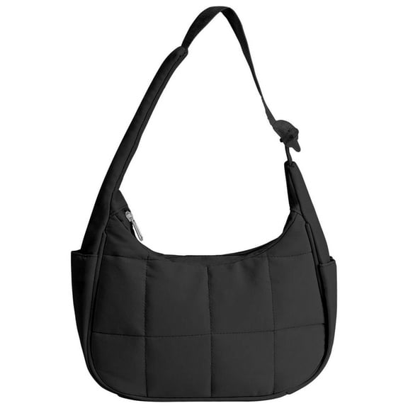 BadPiggies Small Puffer Crescent Shoulder Bag for Women, Nylon Quilted Shoulder Purses, Puffy Handbags with Adjustable Strap (Black)