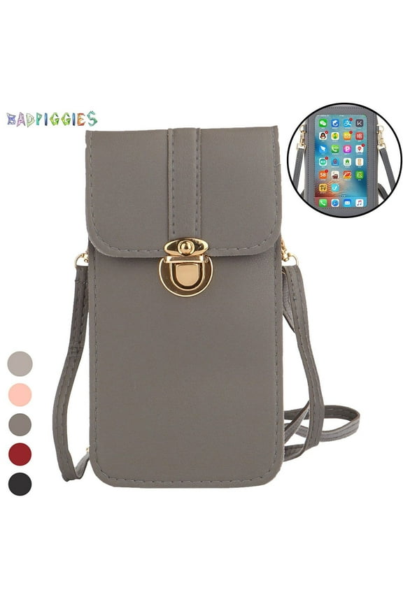 BadPiggies Small Touch Screen Crossbody Bag, Leather Shoulder Bag CellPhone Wallet Purse Lightweight Pouch Handbag for Women (Dark Gray)