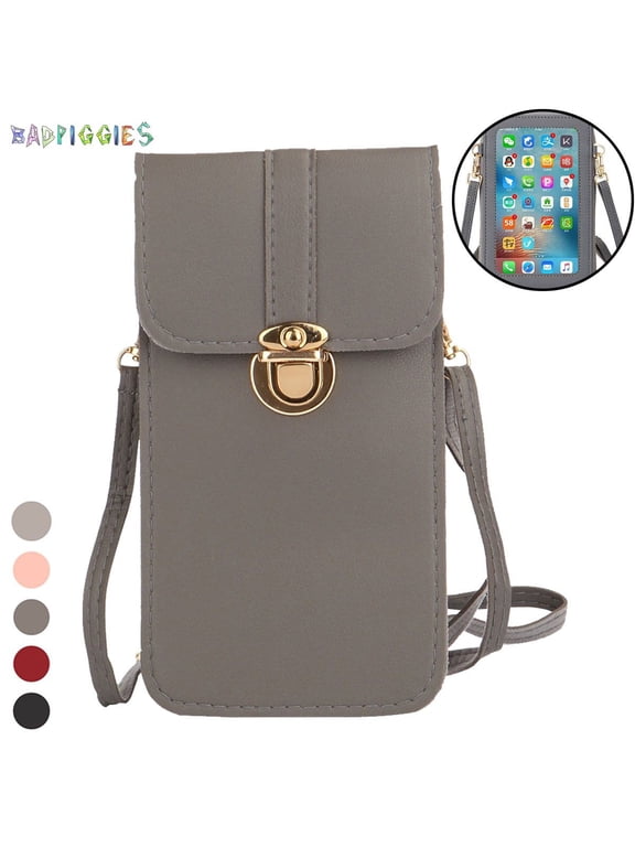 BadPiggies Small Touch Screen Crossbody Bag, Leather Shoulder Bag CellPhone Wallet Purse Lightweight Pouch Handbag for Women (Dark Gray)