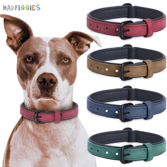 BadPiggies Soft Padded Pet Dog Collars PU Leather Puppy Collar for Small Medium Large Dogs Cats Pitbull German Shepherd Bulldog (XL, Green)