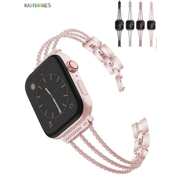 BadPiggies Stainless Steel Replacement Band for Apple Watch Band 38mm 40mm 42mm 44mm iWatch Series 7 6 5 4 3 2 1 Women Bracelet