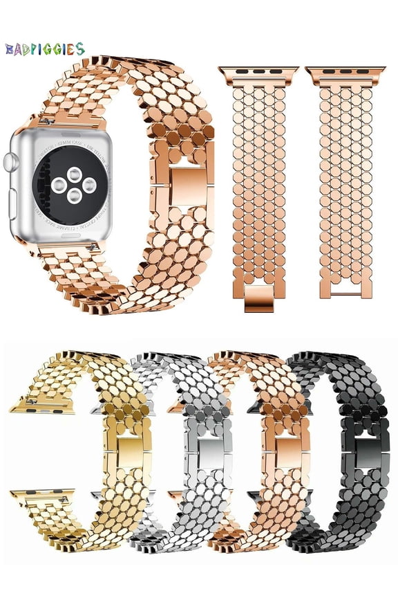 BadPiggies Stainless Steel Replacement Strap Wristband for Apple Watch Bands 38mm 40mm 42mm 44mm iWatch Series 7 6 5 4 3 2 1