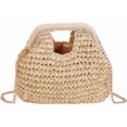 thumbnail image 1 of BadPiggies Straw Beach Bag for Women, Crochet Crossbody Bags Small Boho Purse Top Handle Woven Handbags Chain Clutch (White), 1 of 9