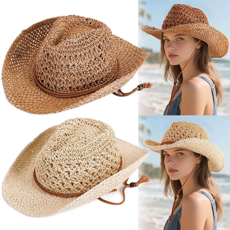 Woven Straw Sun Hat Wide Brim Cowboy Hat BadPiggies Straw Cowboy Hat for Men Women Cowgirl Woven Sun  main image 2