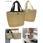 BadPiggies Straw Tote Bag Boho Summer Beach Woven Bag with Handles Stylish Purses Shoulder Bag for Women Girls (White)