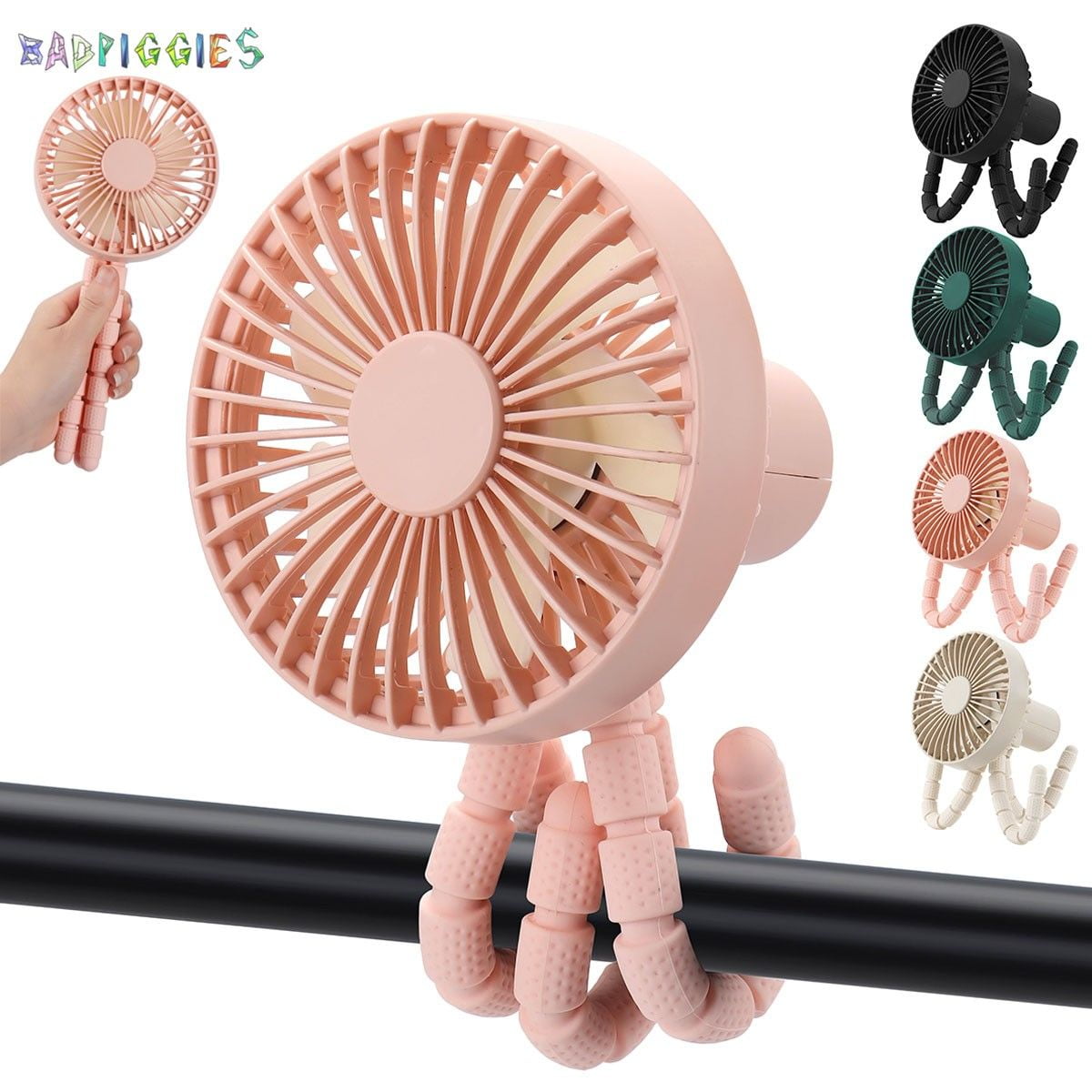 BadPiggies Stroller Fan, Portable Handheld Fan Rechargeable Quiet Desk