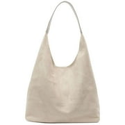 BadPiggies Suede Tote Bag for Women Retro Hobo Handbag Crescent Slouchy Shoulder Bag - Beige