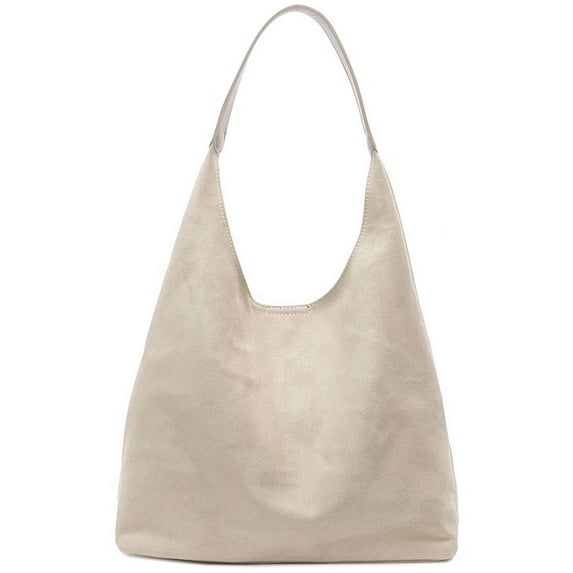 BadPiggies Suede Tote Bag for Women Retro Hobo Handbag Crescent Slouchy Shoulder Bag - Beige